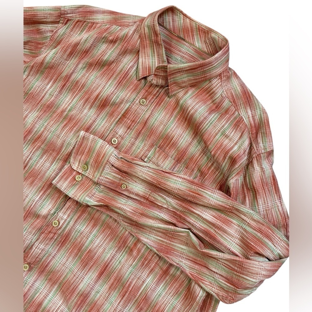 Tommy Bahama Shirt Men XL Orange Green Button Down Shirt SizeCotton/Silk